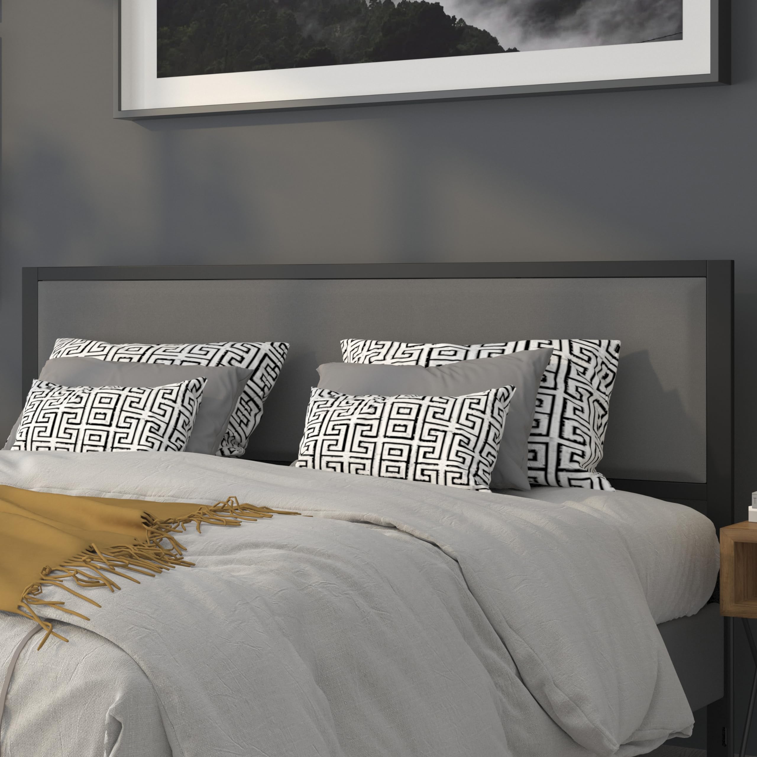 Flash Furniture Melbourne Metal Upholstered King Size Headboard In Dark Gray Fabric
